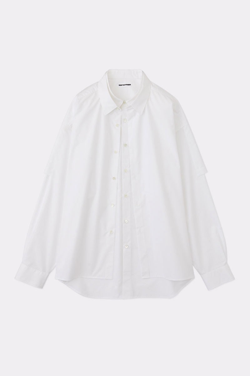 DOUBLE FRONT OVER SIZED SIGNATURE SHIRT - WHT