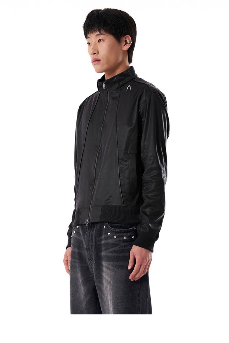 Piping Leather Blouson (Black)