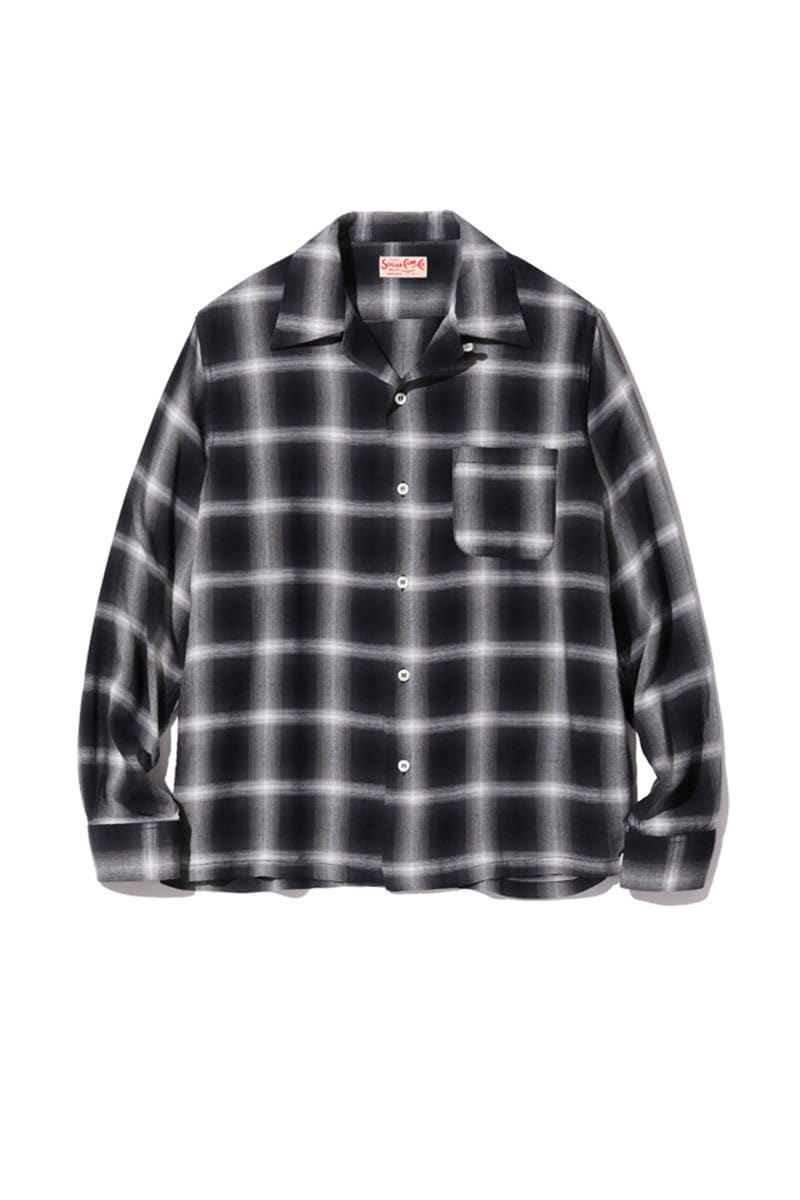 RAYON OMBRE CHECK LS OPEN SHIRT - BLACK