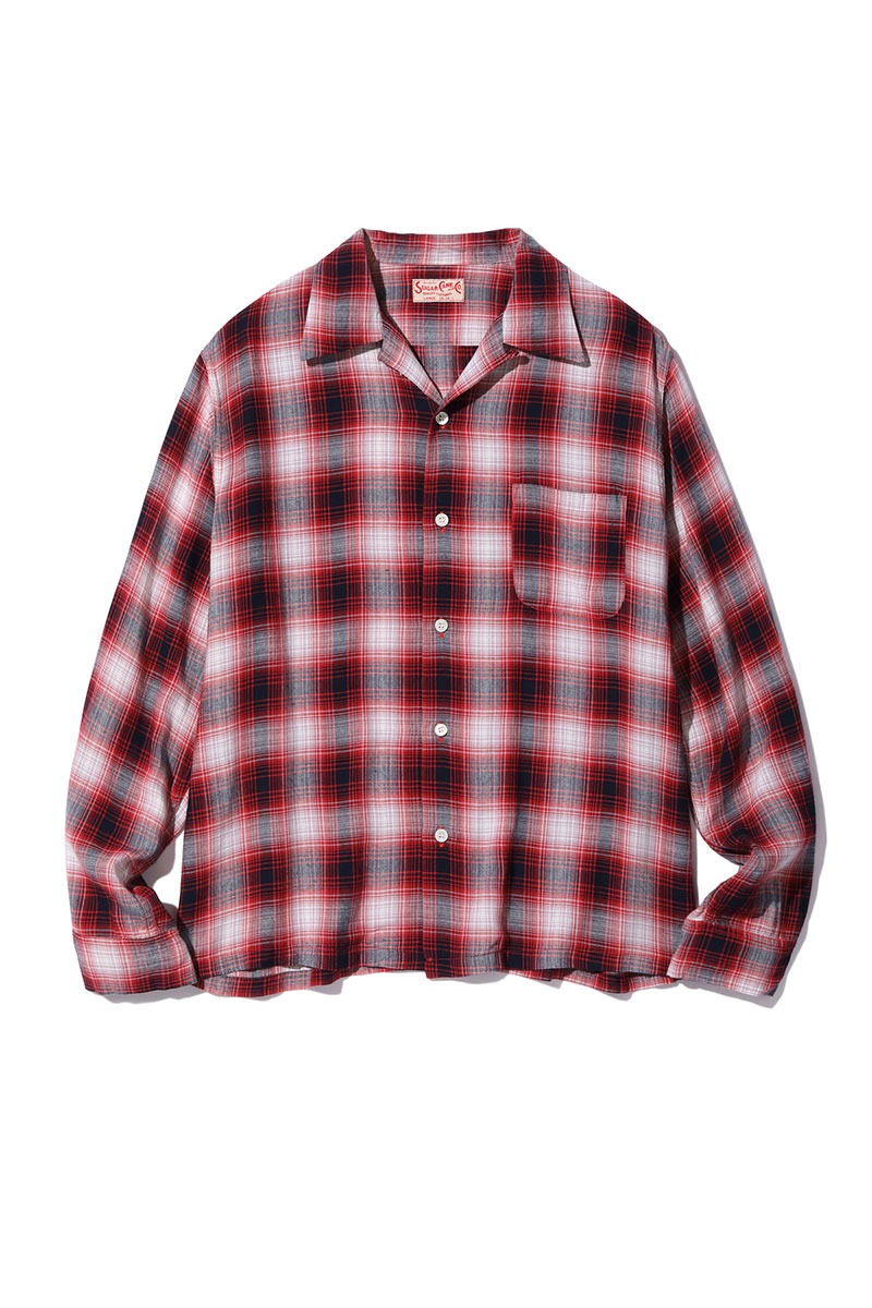 RAYON OMBRE CHECK LS OPEN SHIRT - RED