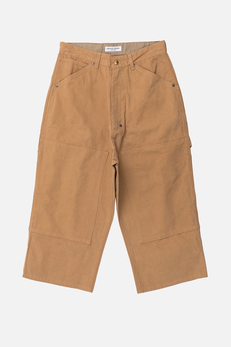 Duck canvas double knee cropped pants (Light Brown)