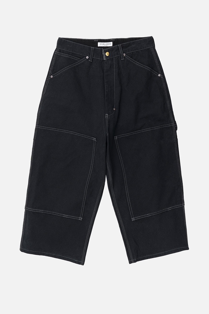 Duck canvas double knee cropped pants (Black)